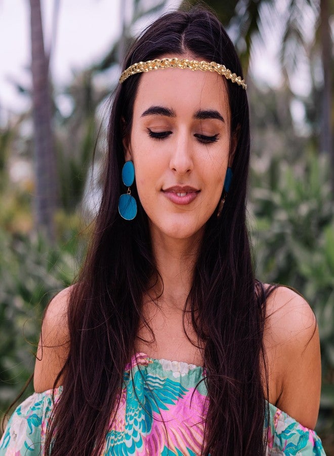 طوق شعر ذهبي لامع من إيانفان، سلسلة رأس لامعة مستوحاة من السبعينيات، طوق رأس مرن مرصع بأحجار الراين، سلسلة رأس كريستالية، إكسسوارات شعر مرصعة بالألماس، مثالية للغناء والرقص وحفلات الزفاف والحفلات - Image 4